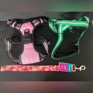 Medium Pink and Green No-Pull Dog Harness Set with New Leash